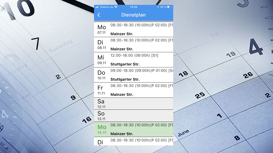 Zeit und Arbeitsorte Phone